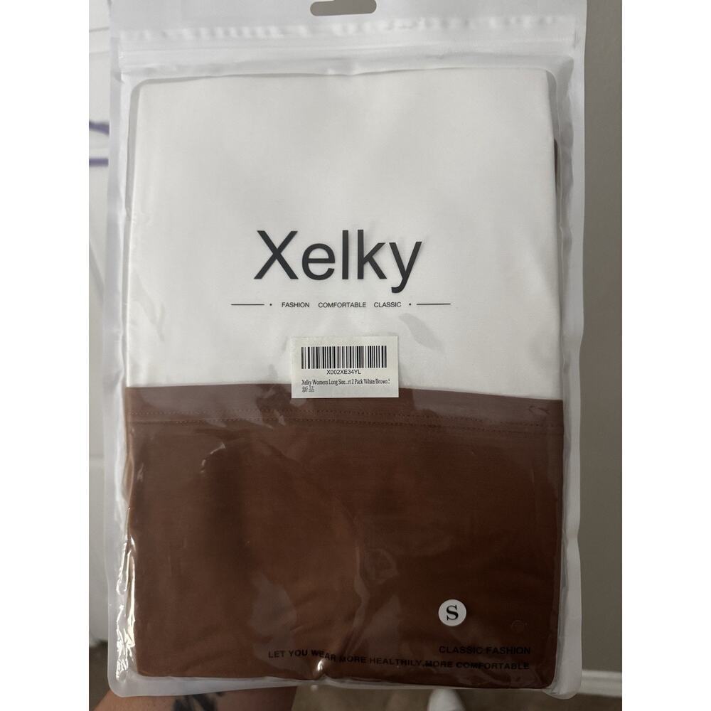 Xelky Women's Long Sleeve Tops 2-Pack White Brown Size Small New